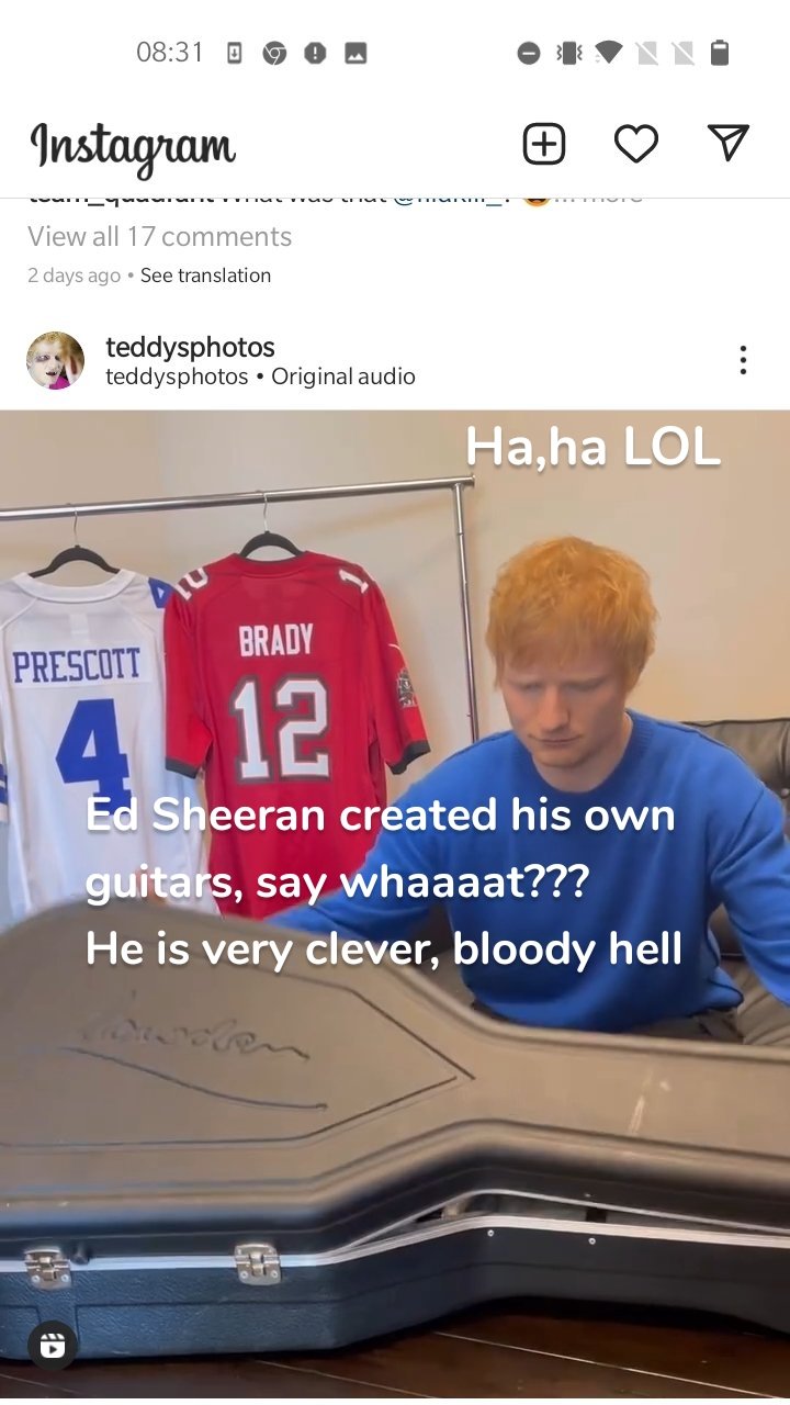 Ed Sheeran created his own guitars, say whaaaat???
He is very clever, bloody hell Ha,ha LOL